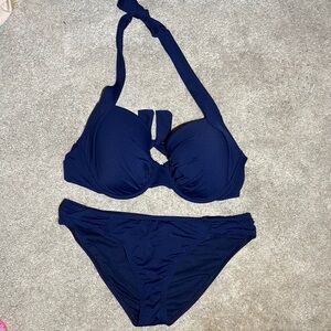 Tommy Bahama pearl navy blue underwire bikini 36DD full coverage supportive swim
